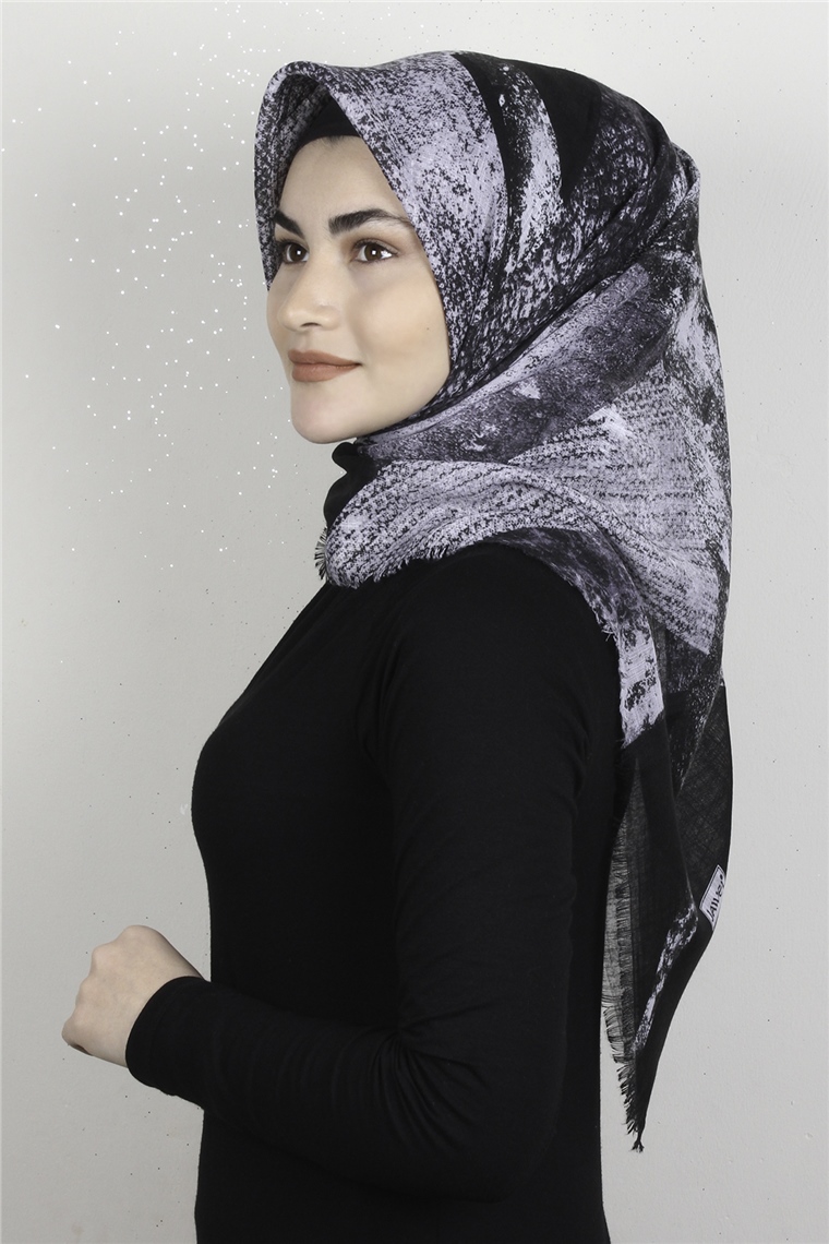 Pamuklu Trend Eşarp 9920-5 Siyah-Beyaz