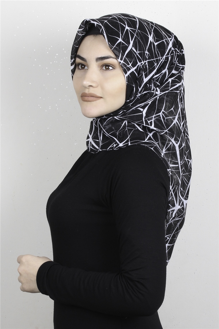 Pamuklu Trend Eşarp 9931-10 Siyah-Beyaz