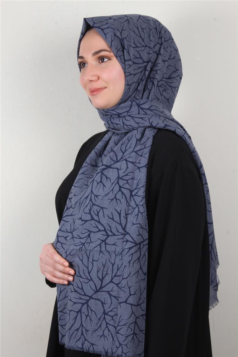 Pamuklu Twist Şal 1264-7 Lacivert