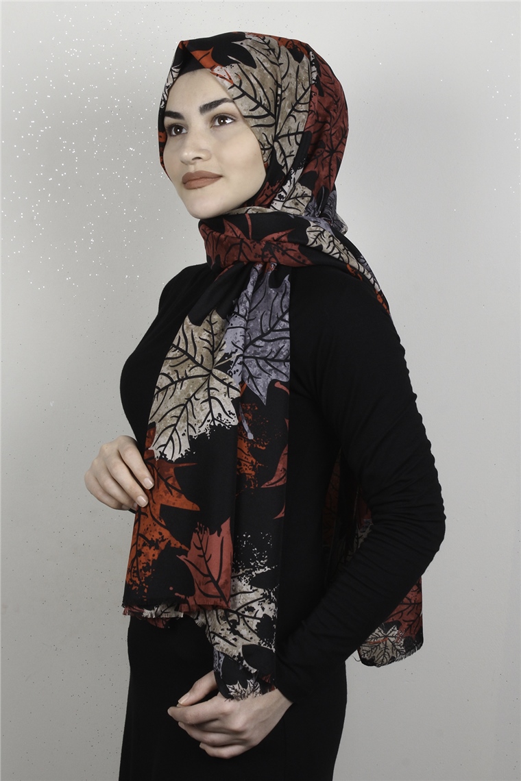 Pamuklu Twist Şal 1265-17 Siyah-Kırmızı