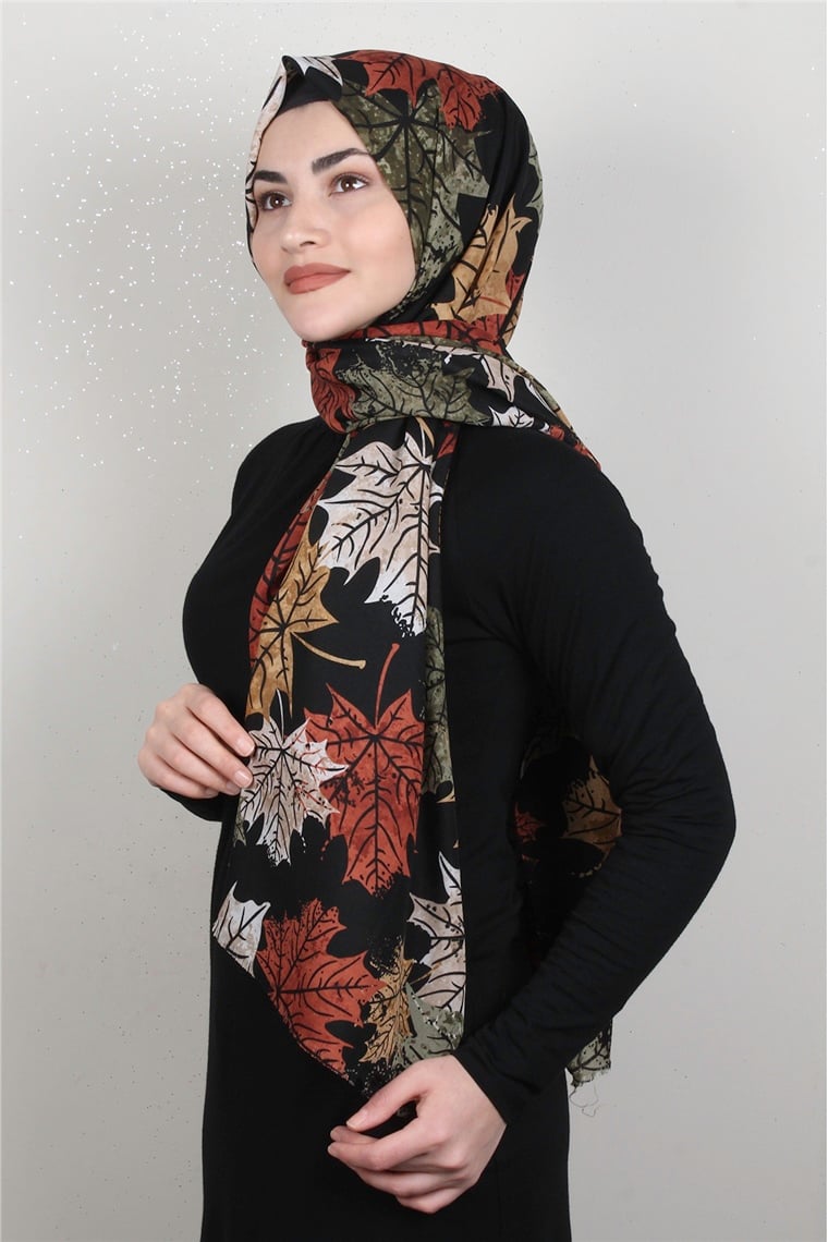 Pamuklu Twist Şal 1265-5 Siyah-Haki
