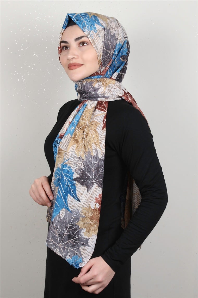 Pamuklu Twist Şal 1265-8 Kahve-Mavi