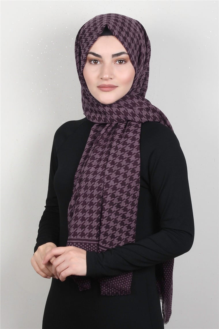 Pamuklu Twist Şal 1268-1 Kaz Ayağı Desen