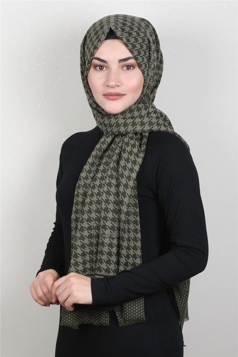 Pamuklu Twist Şal 1268-2 Kaz Ayağı Desen