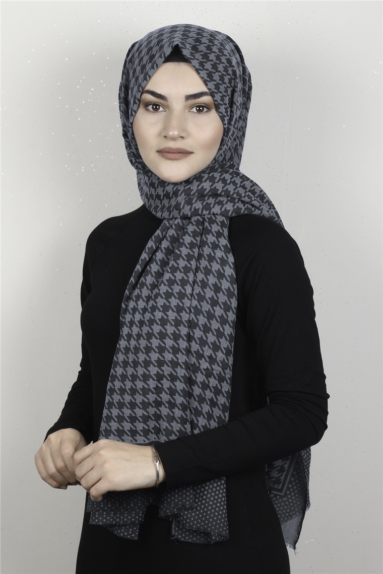 Pamuklu Twist Şal 1268-3 Kaz Ayağı Desen