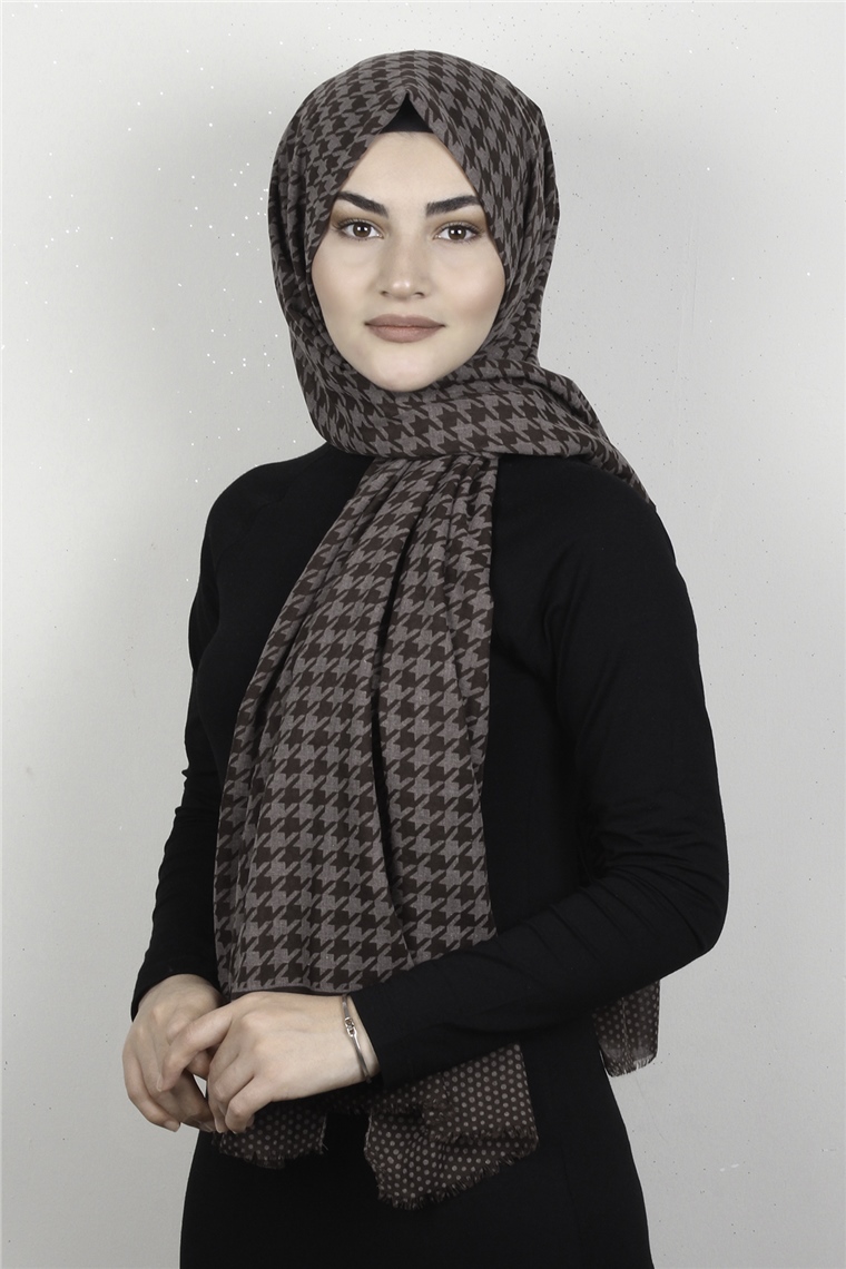 Pamuklu Twist Şal 1268-4 Kaz Ayağı Desen