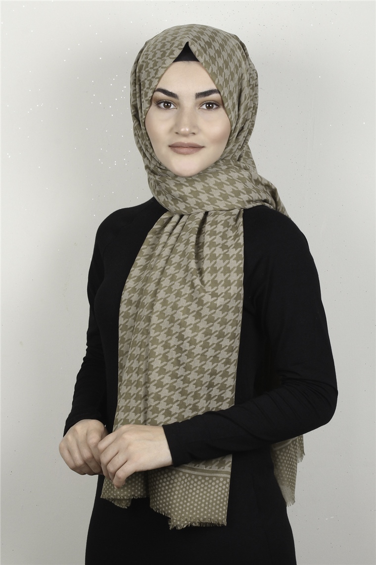 Pamuklu Twist Şal 1268-8 Kaz Ayağı Desen