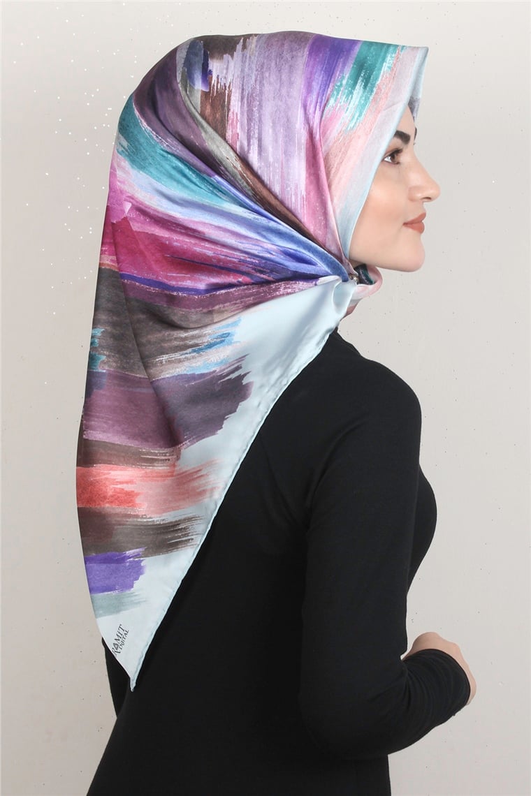 Piramit Dijital Eşarp 1352-6 Buz Mavisi