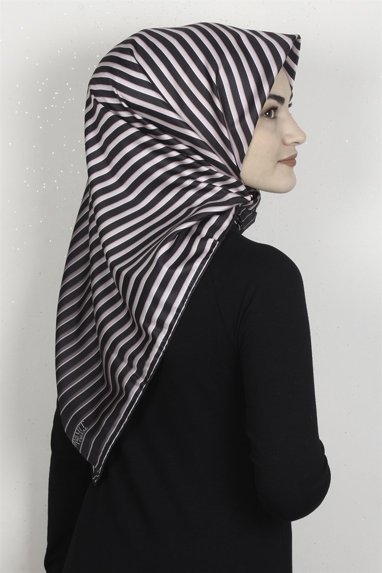 Piramit Dijital Eşarp 1357-9 Siyah-Pudra