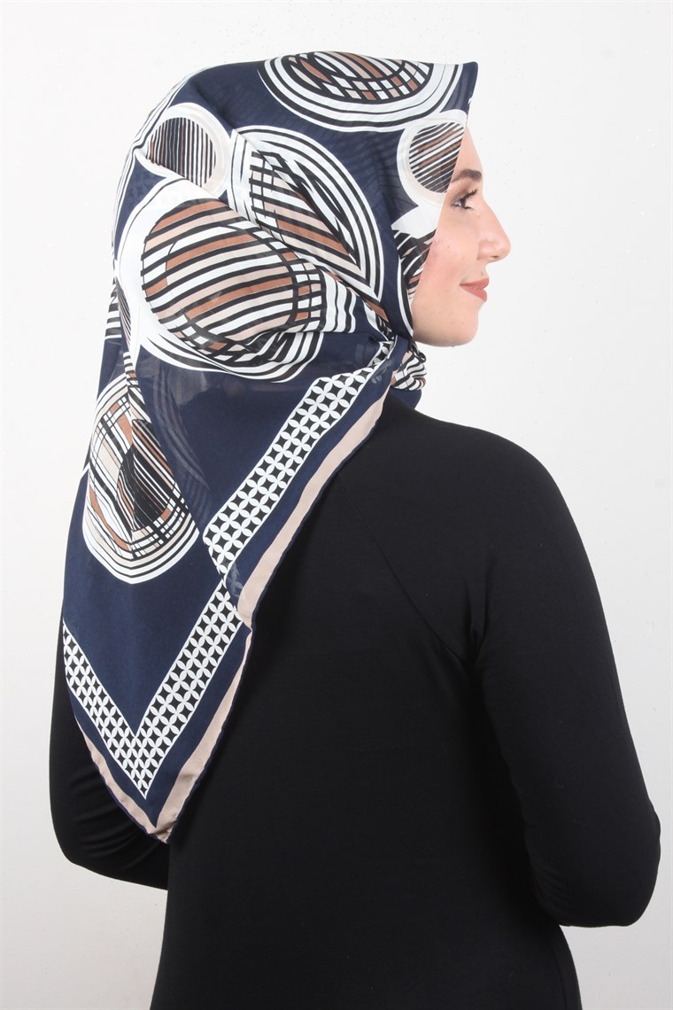 Piramit Krep Eşarp 116-0005-03 Lacivert