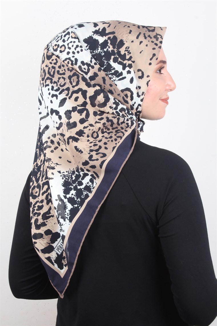 Piramit Krep Eşarp 116-0006-04 Kahve-Lacivert