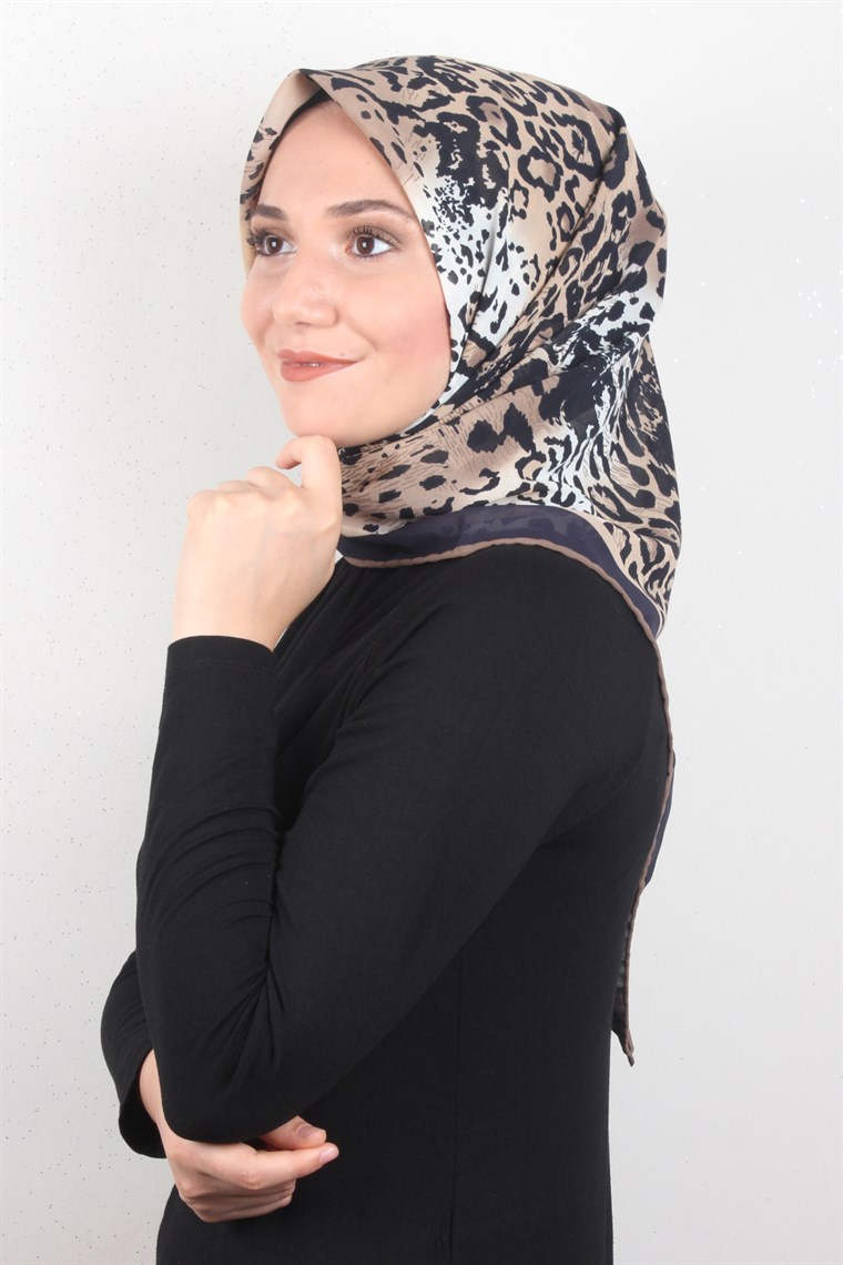 Piramit Krep Eşarp 116-0006-04 Kahve-Lacivert