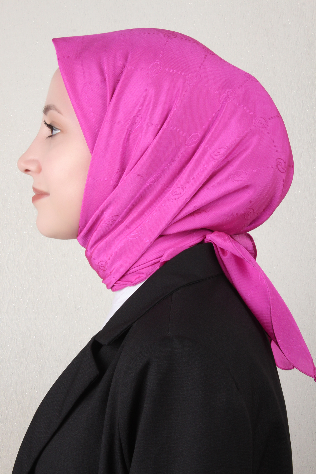 Piramit Monogram Eşarp 4117-10 Fuşya