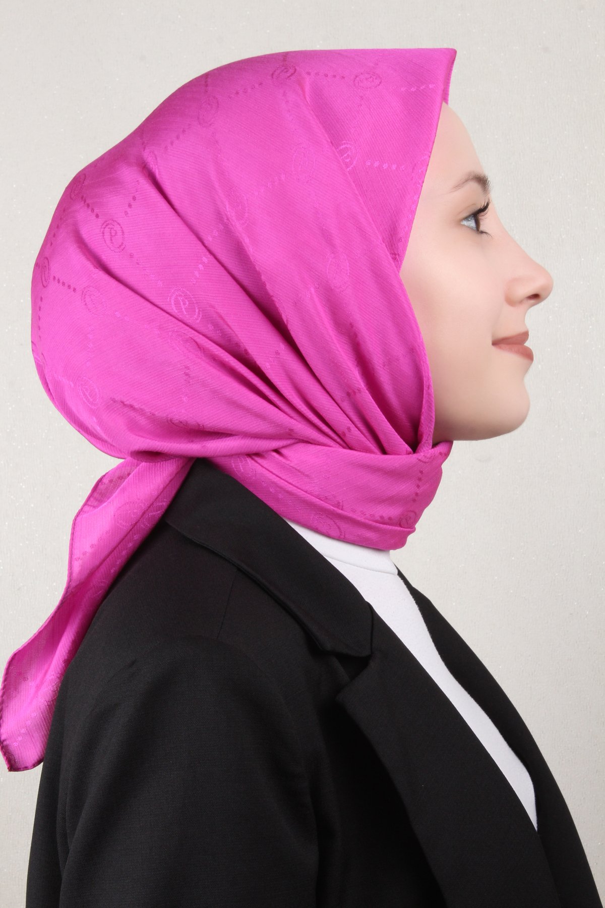 Piramit Monogram Eşarp 4117-10 Fuşya