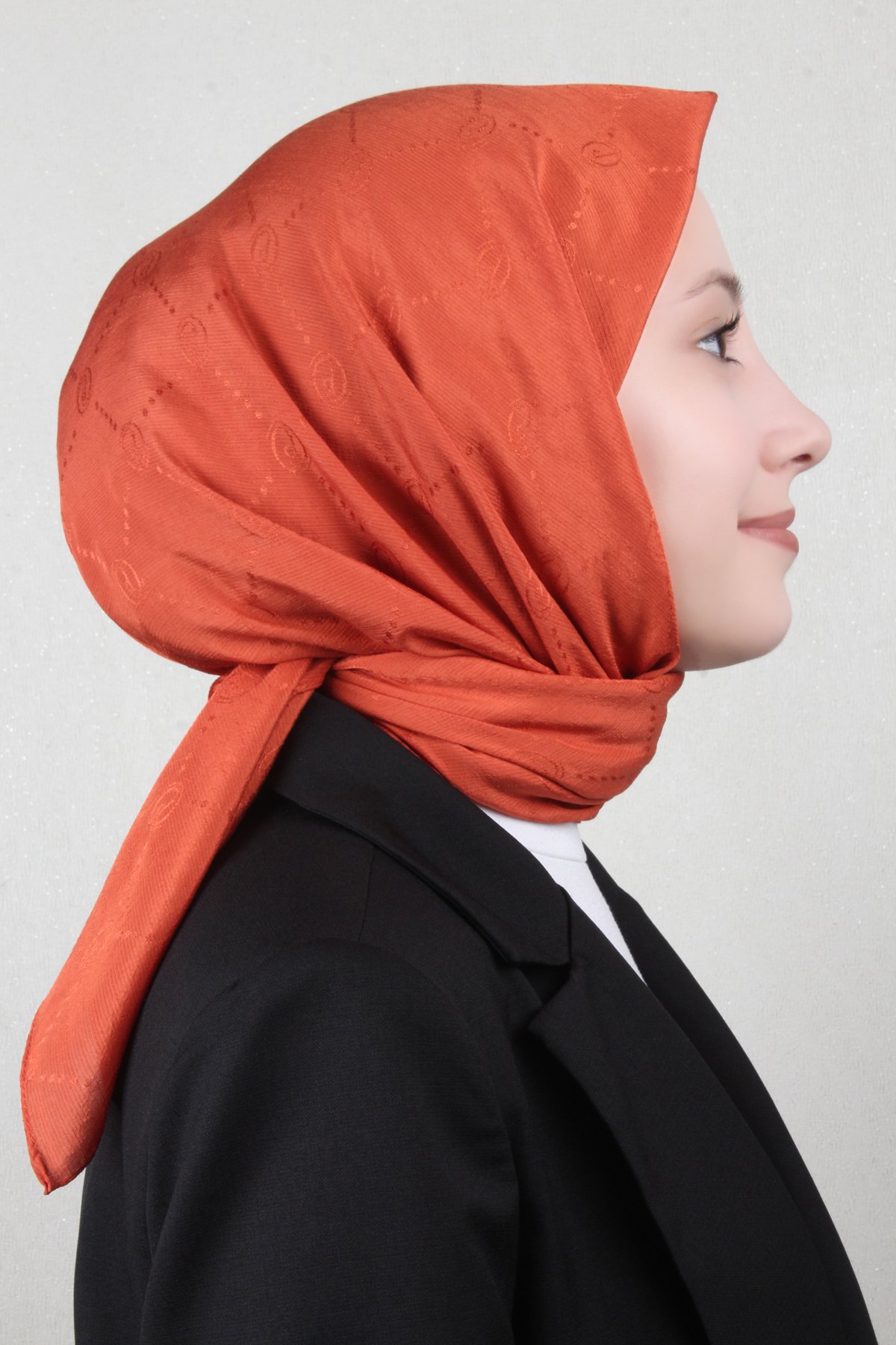 Piramit Monogram Eşarp 4117-14 Kiremit