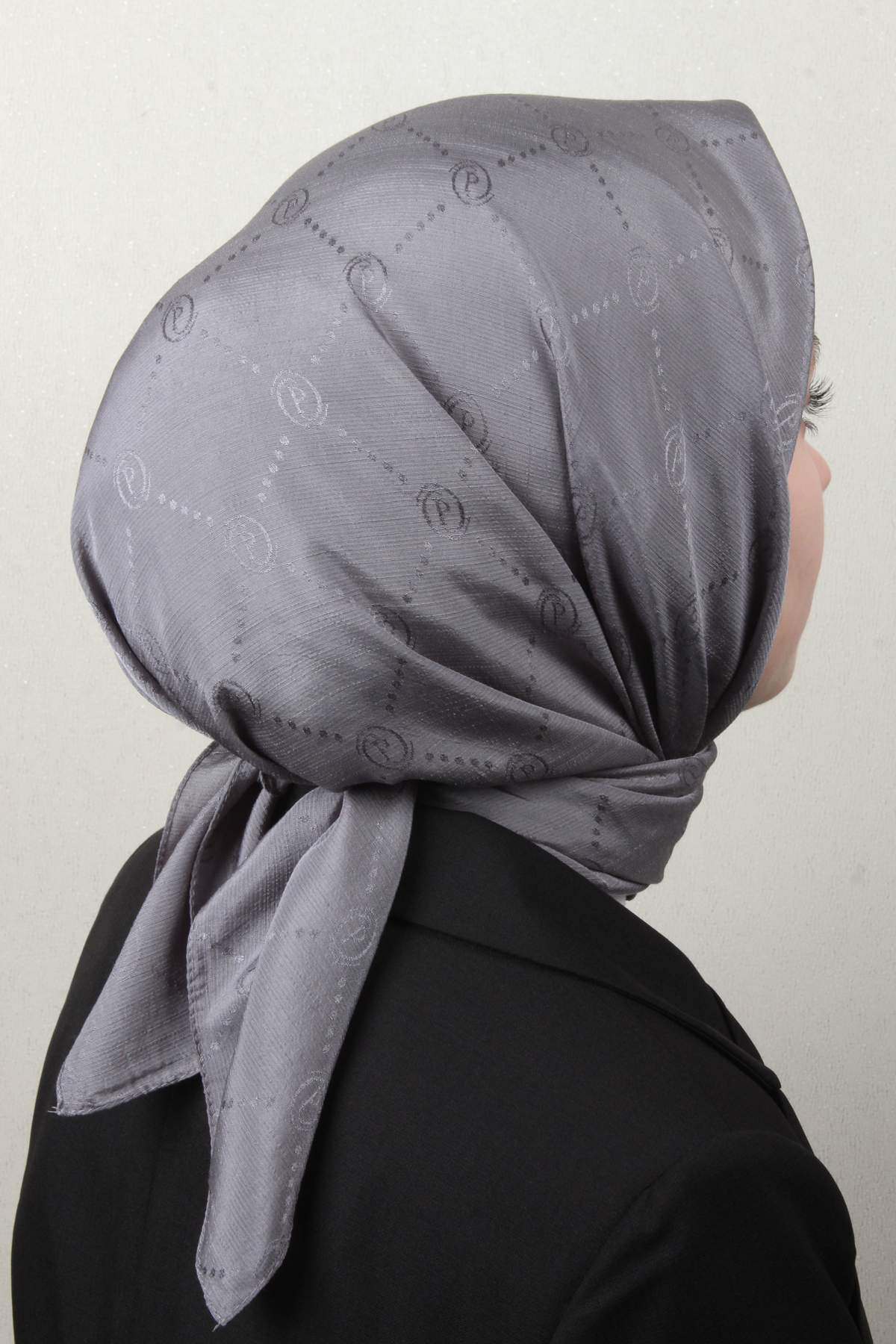 Piramit Monogram Eşarp 4117-24 Koyu Gri