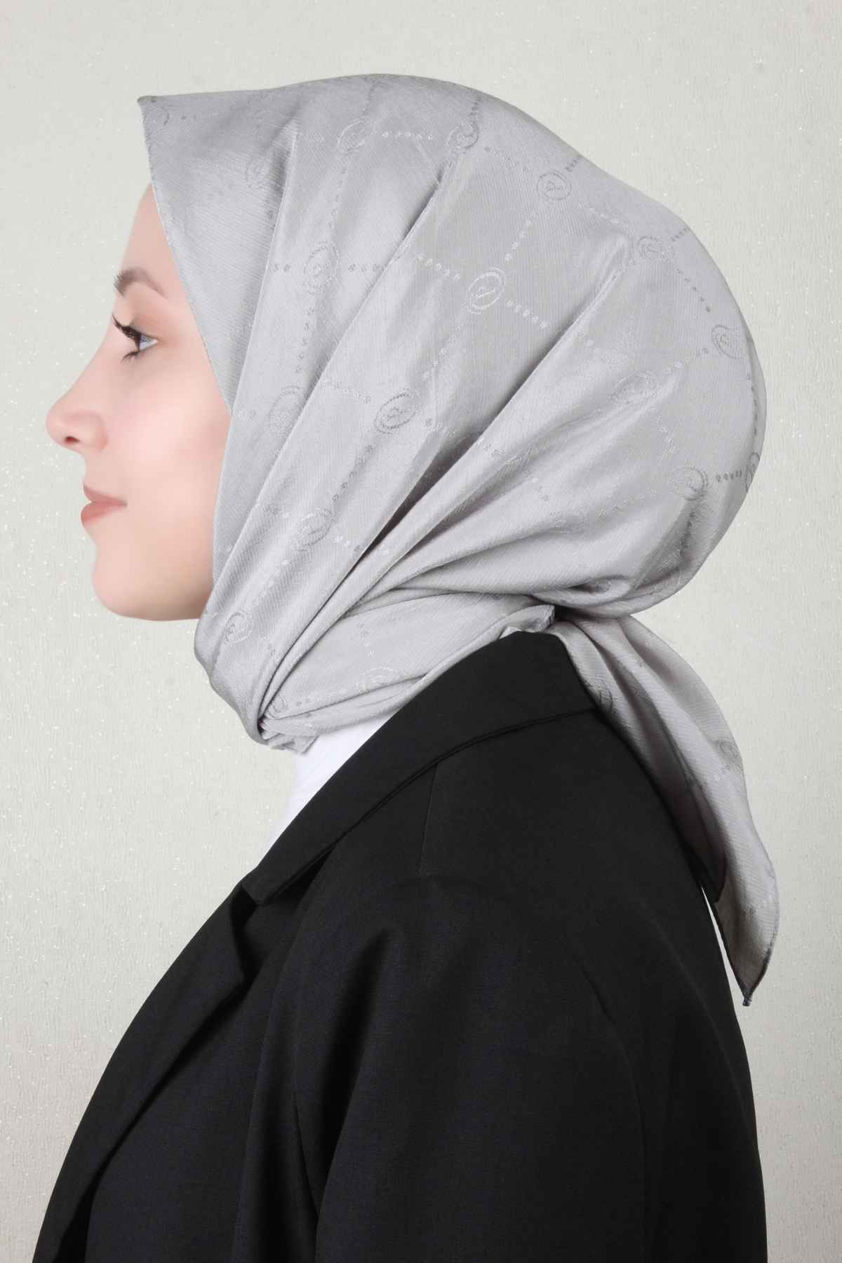 Piramit Monogram Eşarp 4117-29 Gümüş