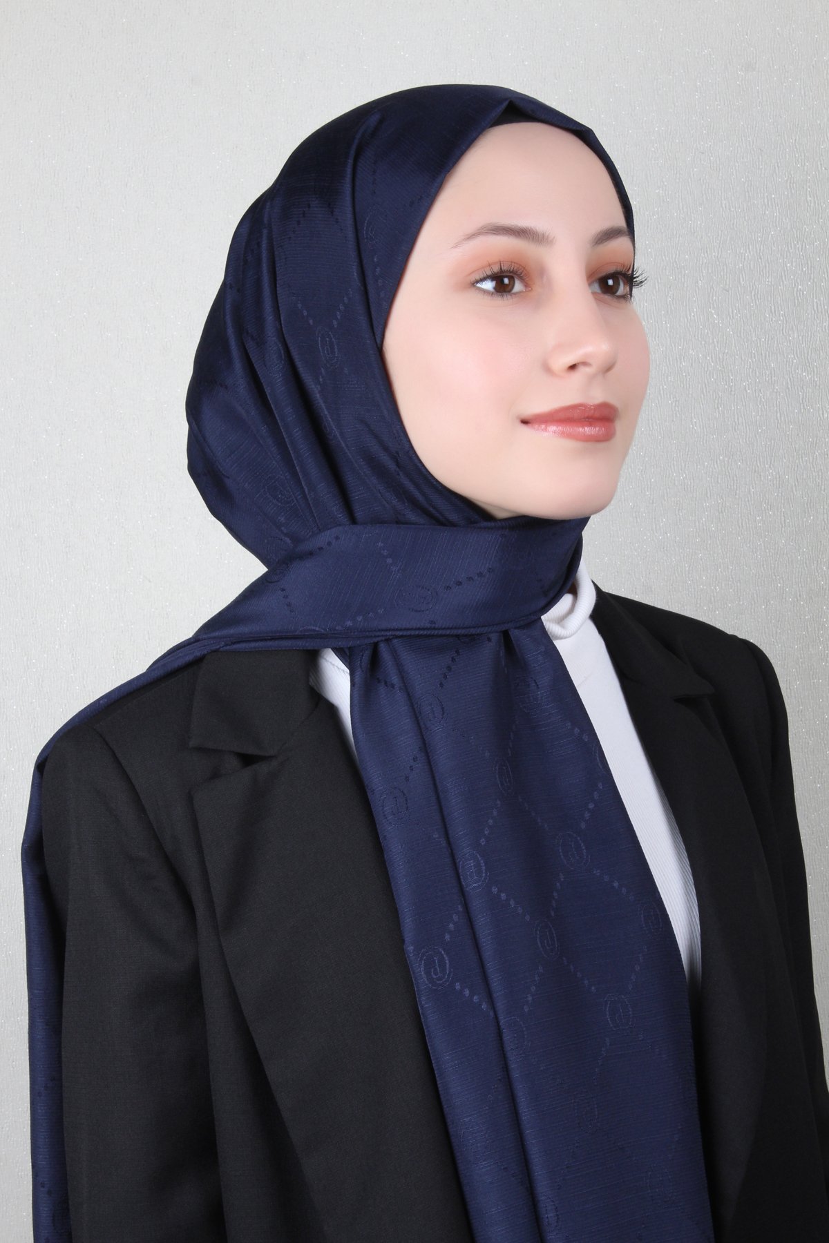 Piramit Monogram Şal 2889-15 Koyu Lacivert