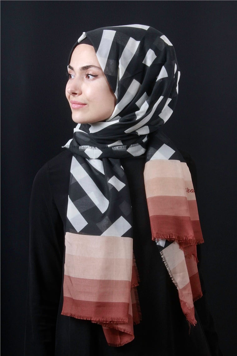 Piramit Pamuklu Desenli Şal 1286-10