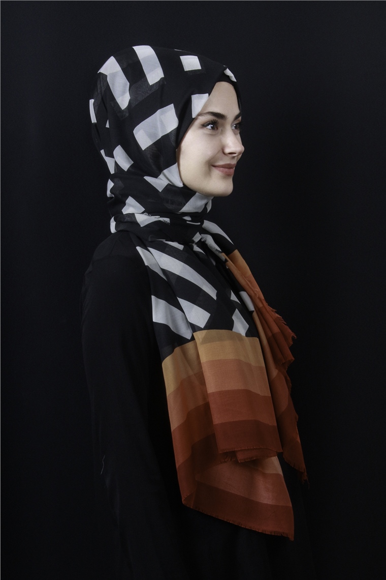 Piramit Pamuklu Desenli Şal 1286-15