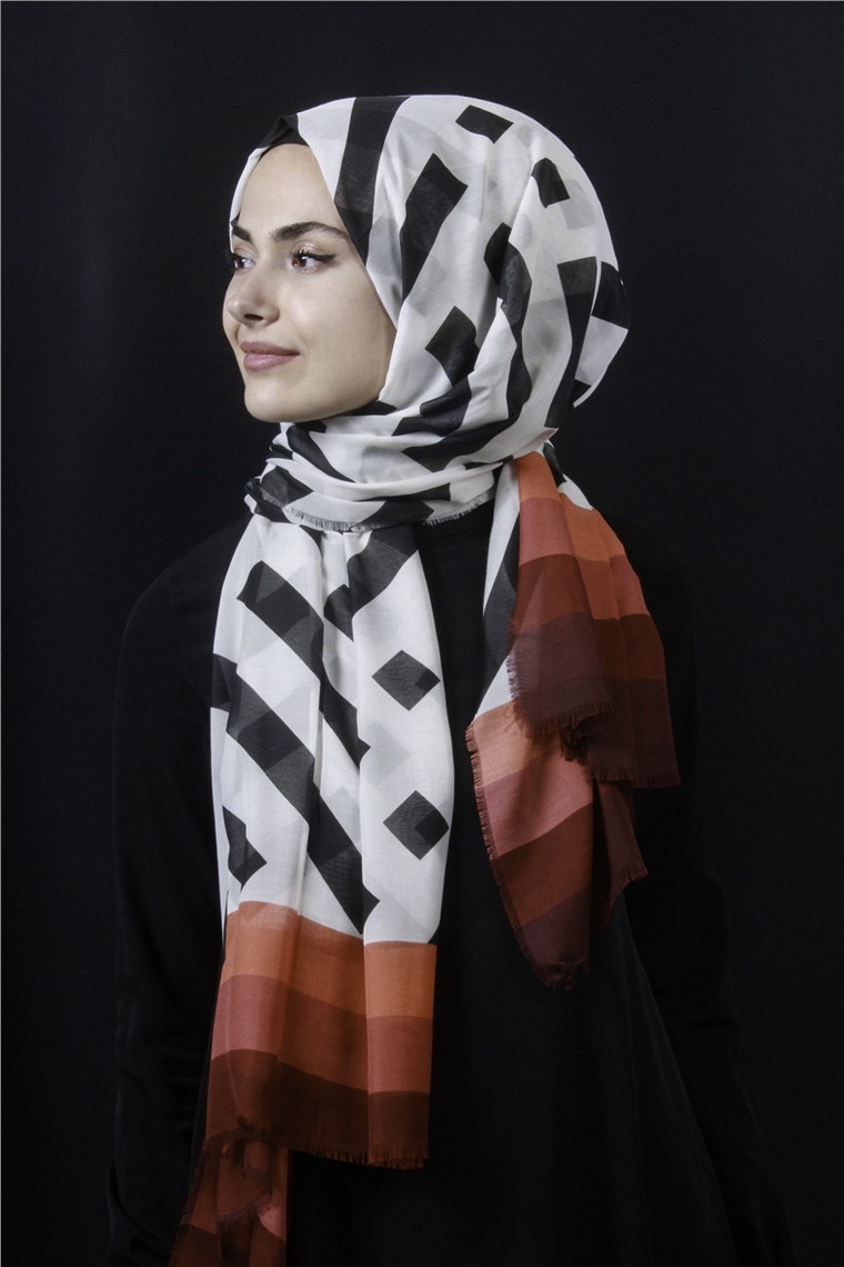 Piramit Pamuklu Desenli Şal 1286-22