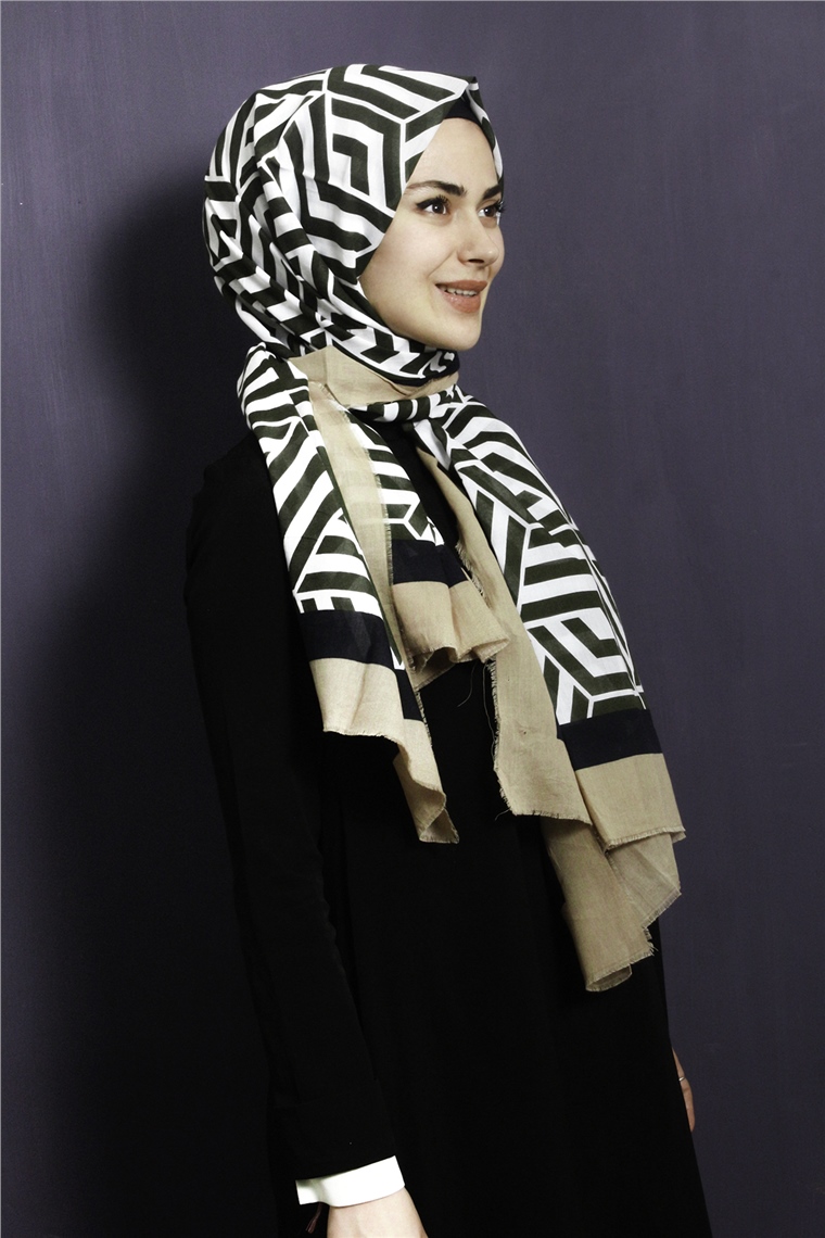 Piramit Pamuklu Desenli Şal 1289-14