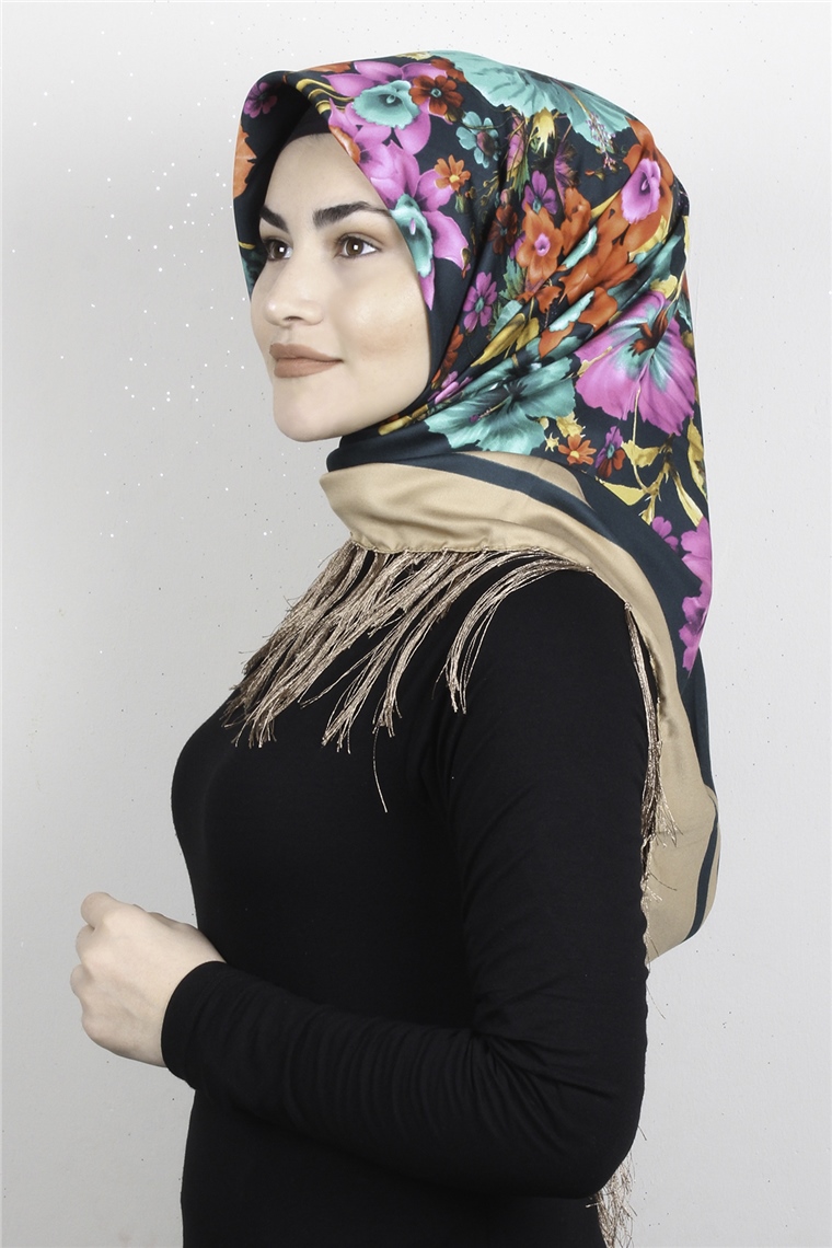 Piramit Püsküllü Eşarp 111-0075 Yeşil