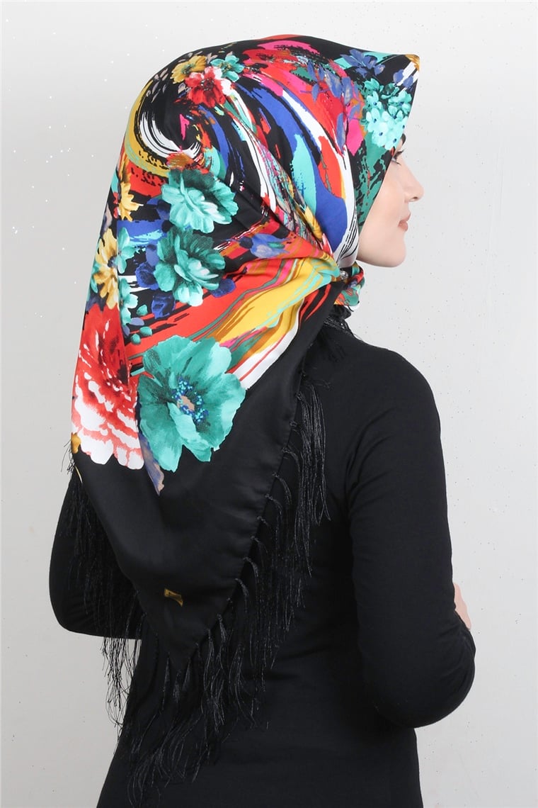 Piramit Püsküllü Eşarp 111-0088 Siyah