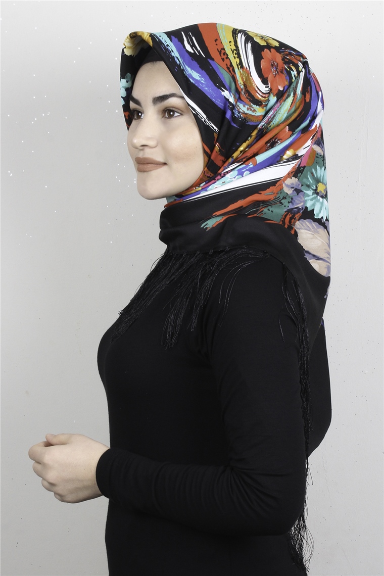 Piramit Püsküllü Eşarp 111-0088 Siyah