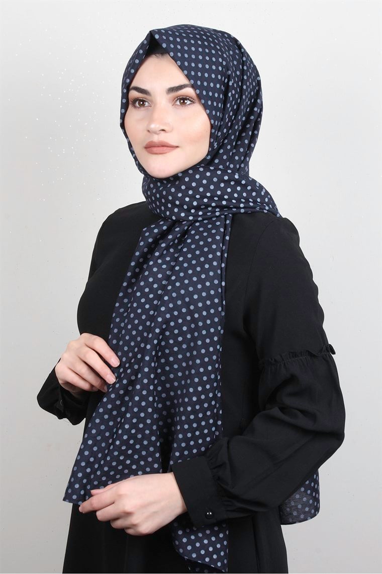 Puantiye Coton Şal 1948-5 Lacivert