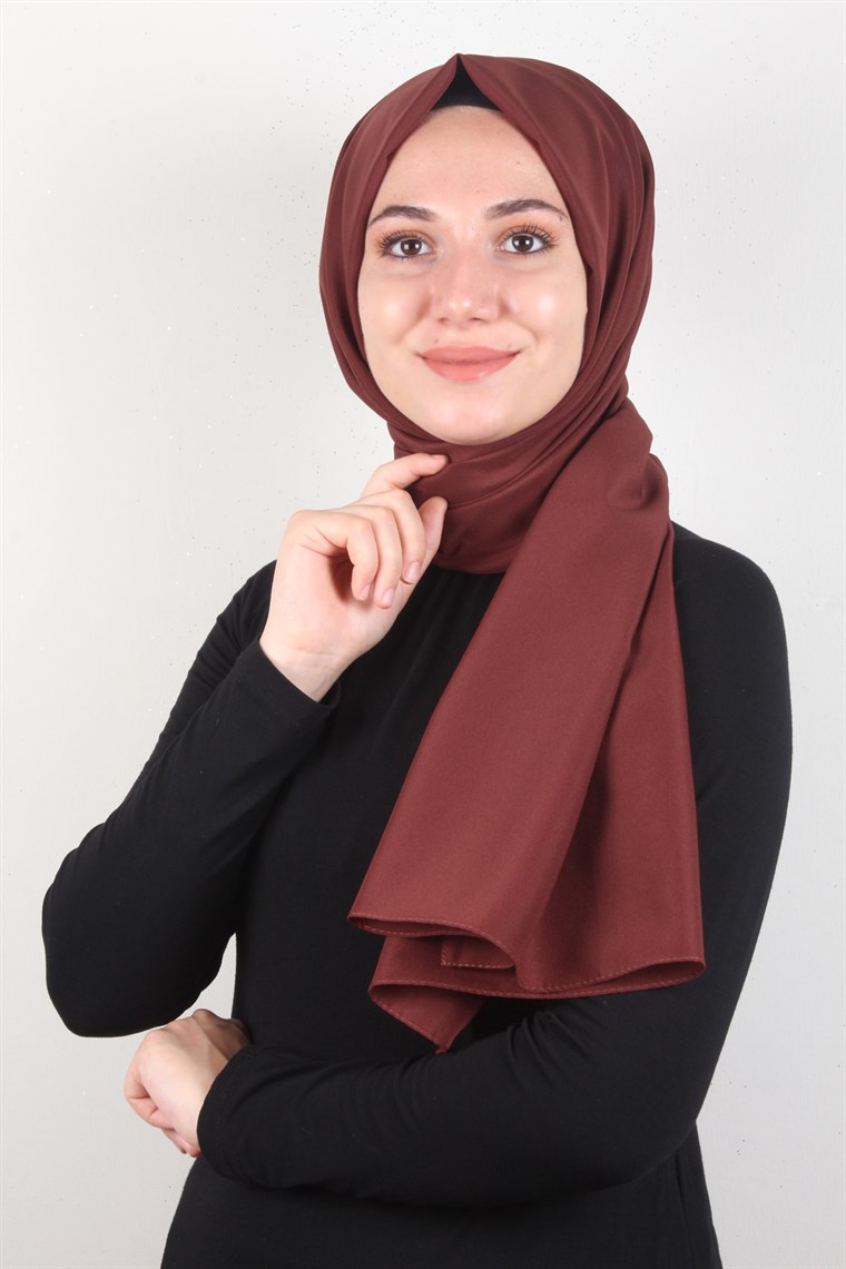 Şifon Şal Düz Renk 1293-119 Koyu Taba