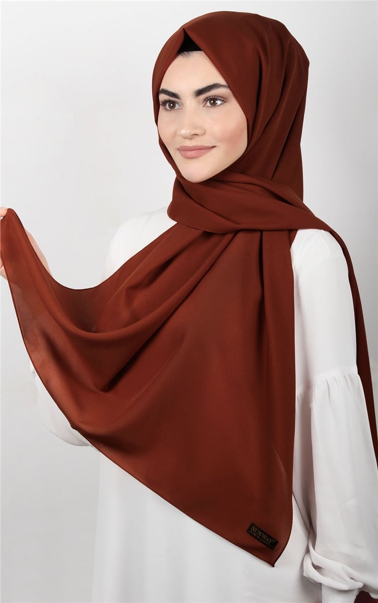 Şifon Şal Düz Renk 1293-42 Koyu Kiremit