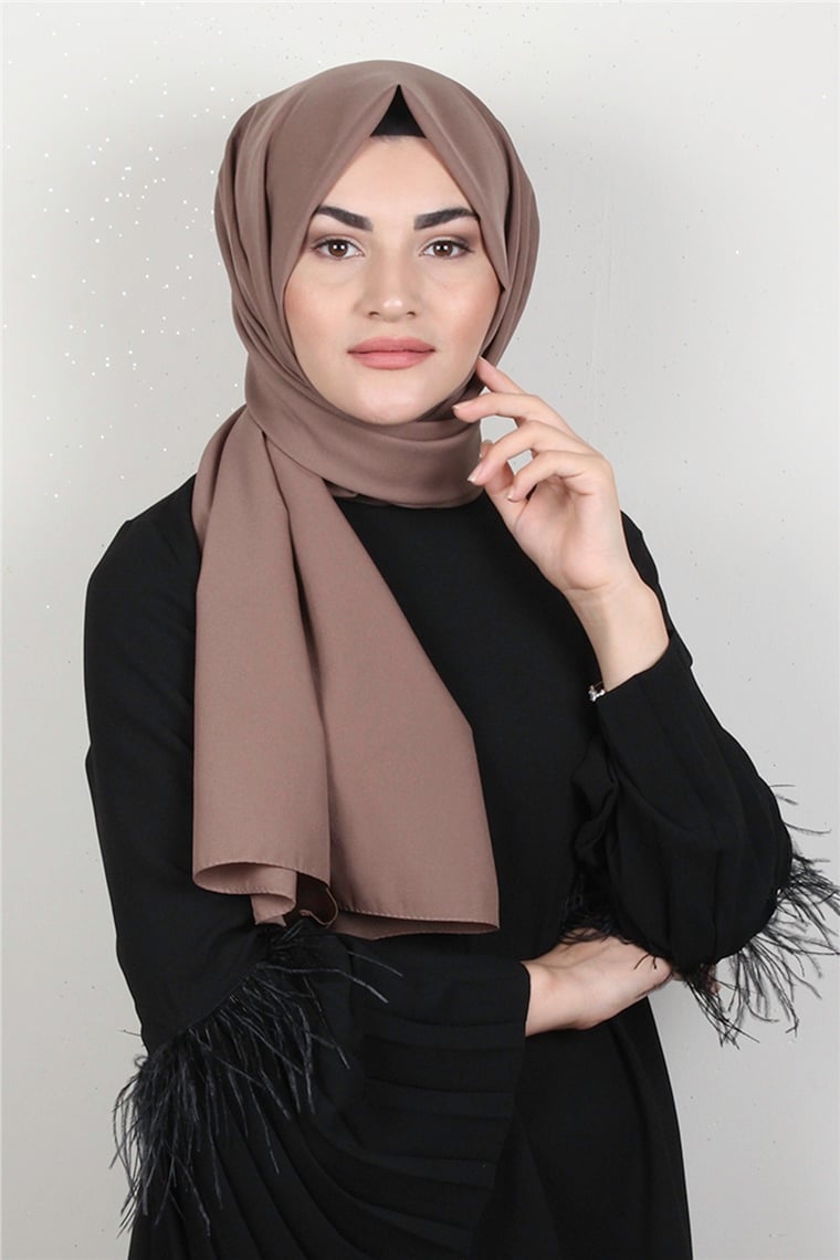 Şifon Şal Düz Renk 1293-79 Sütlü Kahve