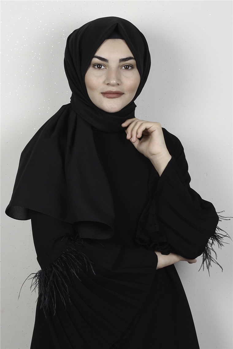 Şifon Şal Düz Renk 1293-80 Siyah