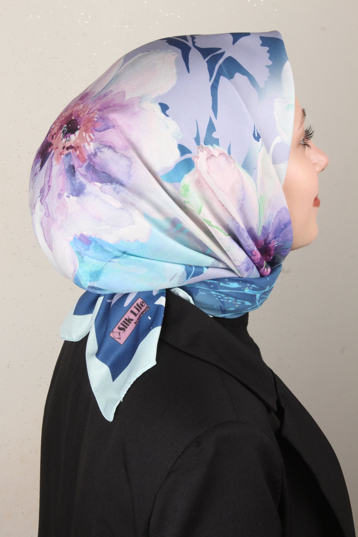 Silk Life Lotus Eşarp 4120-3 Mavi