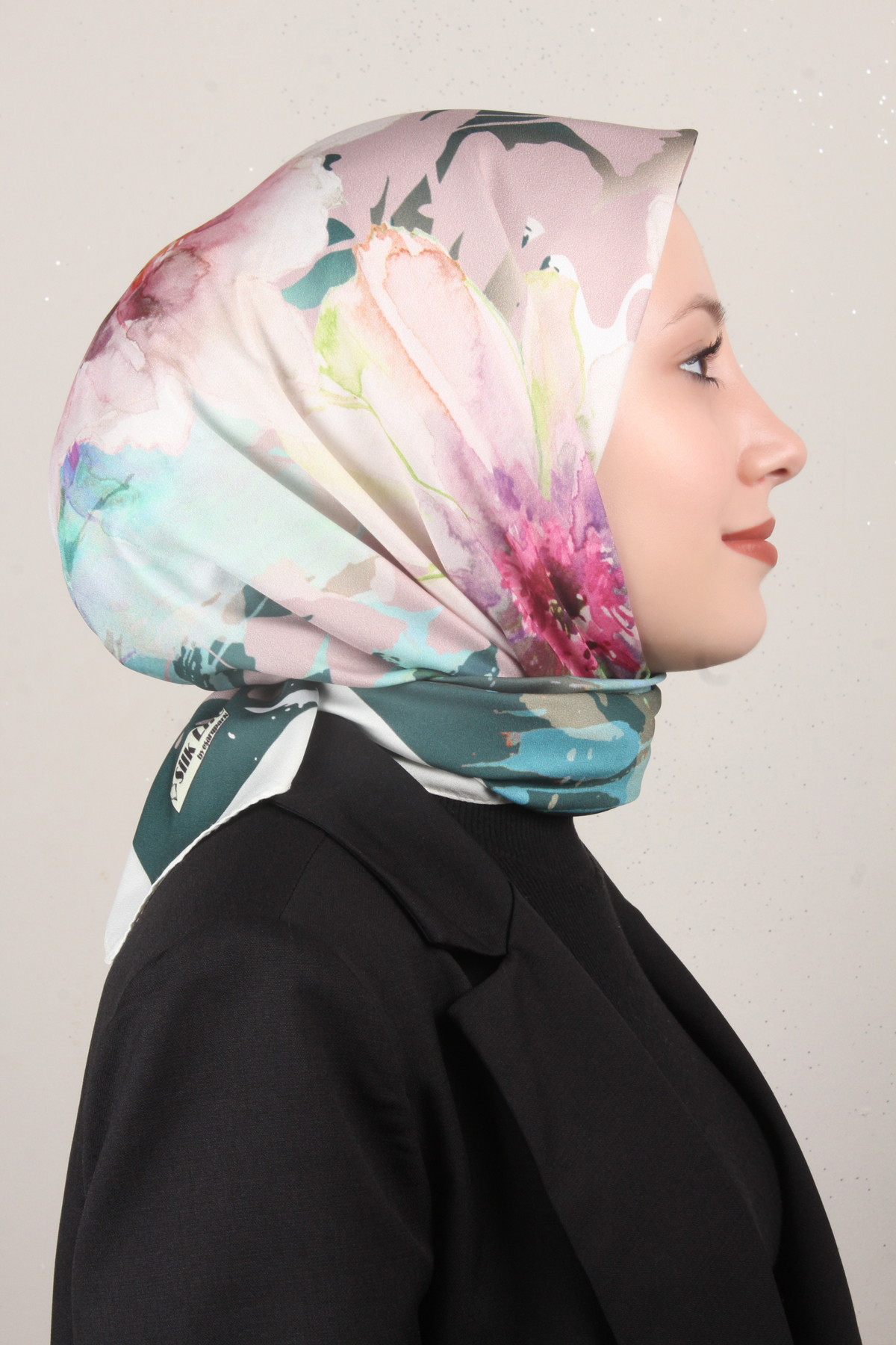 Silk Life Lotus Eşarp 4120-5 Ekru-Zümrüt
