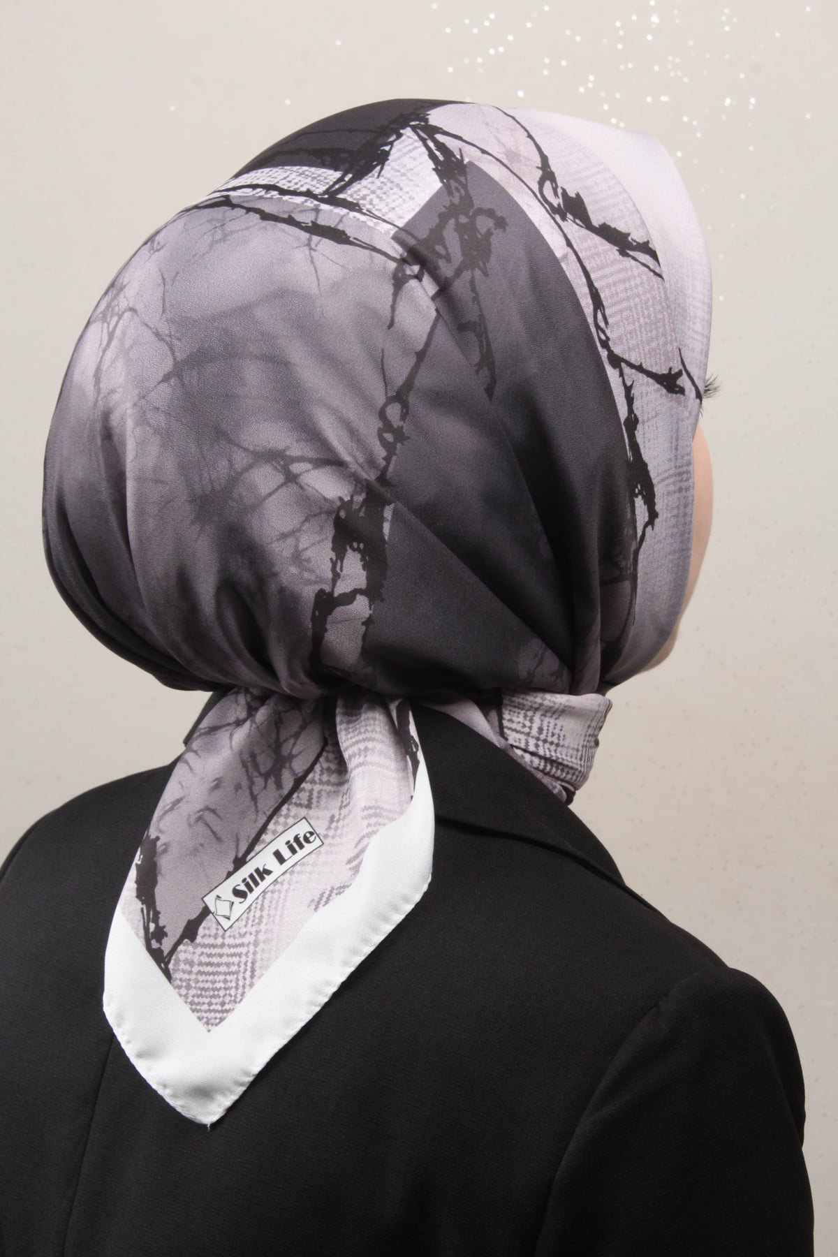 Silk Life Lotus Eşarp 4124-2 Gri-Siyah