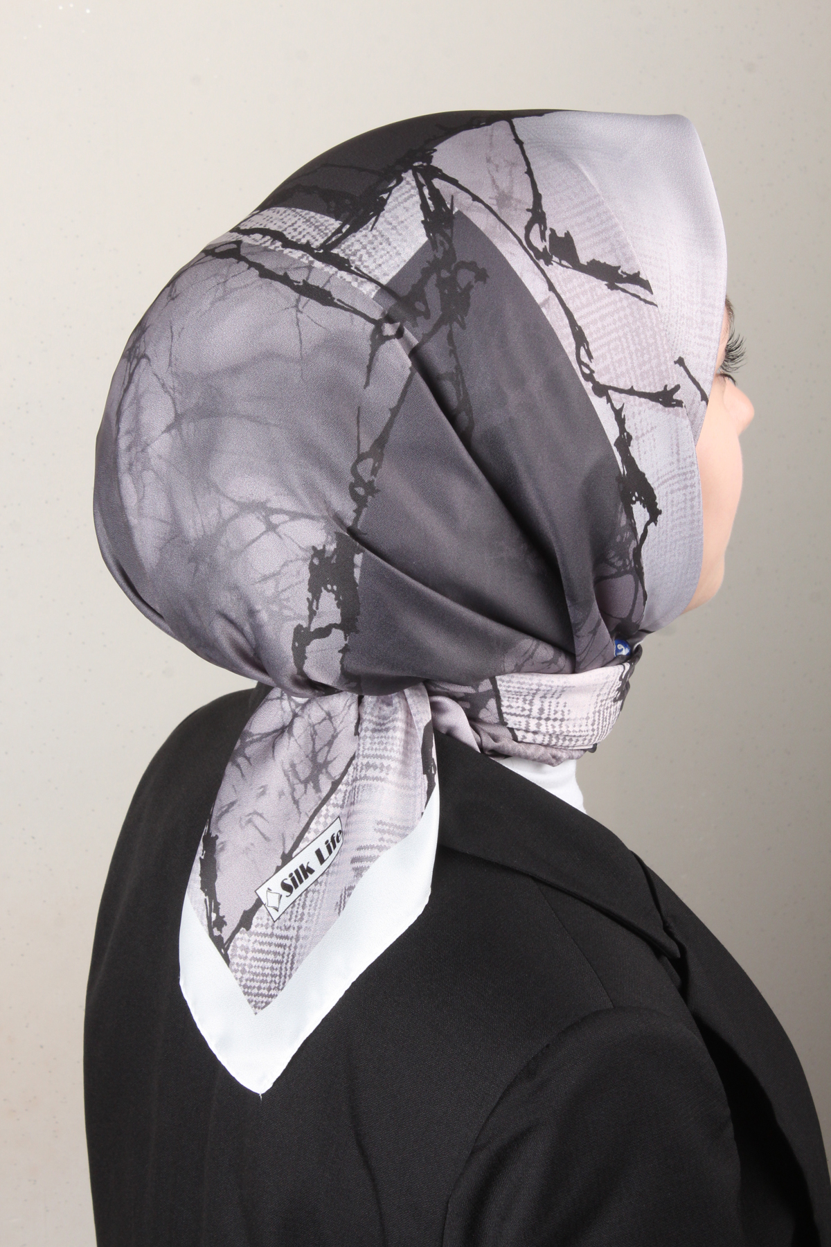 Silk Life Lotus Eşarp 4124-2 Gri-Siyah