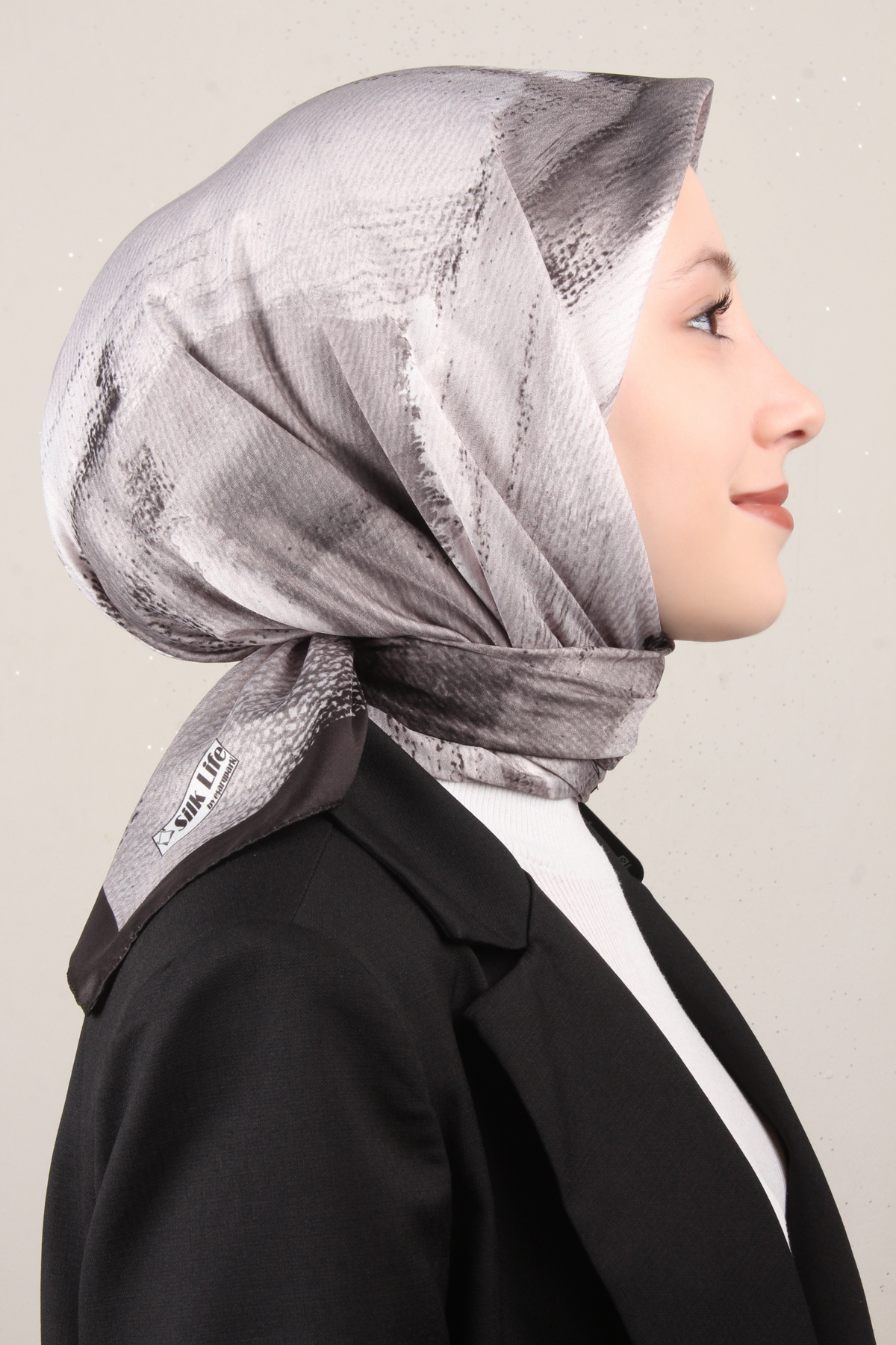 Silk Life Lotus Eşarp 4125-7 Siyah-Gri