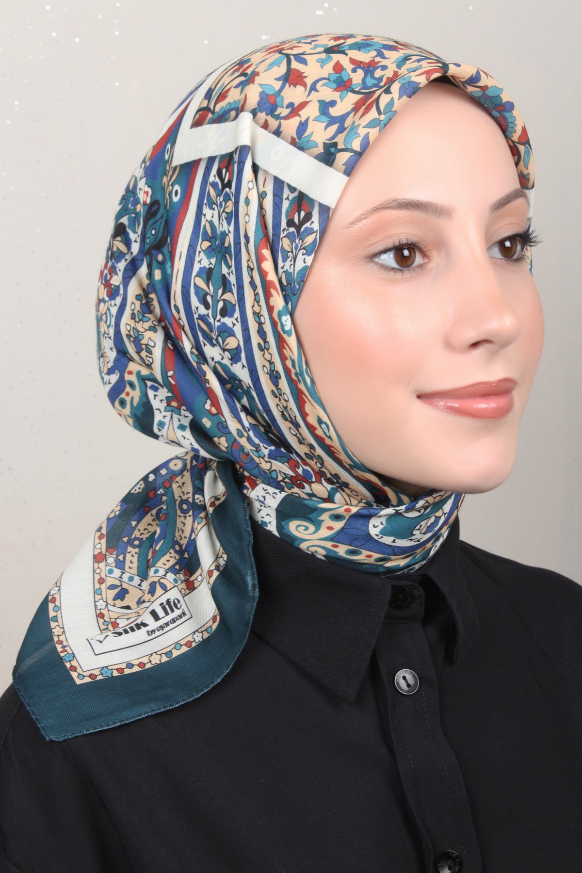 Silk Life Soft Pamuk Eşarp 4127-3 Petrol 