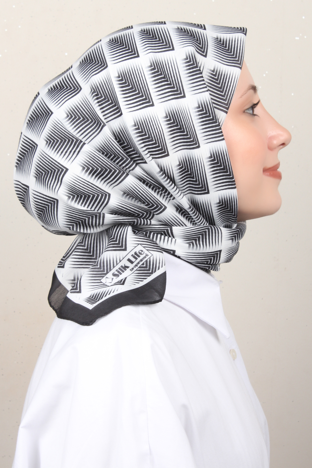 Silk Life Soft Pamuk Eşarp 4129-13 Siyah Beyaz 