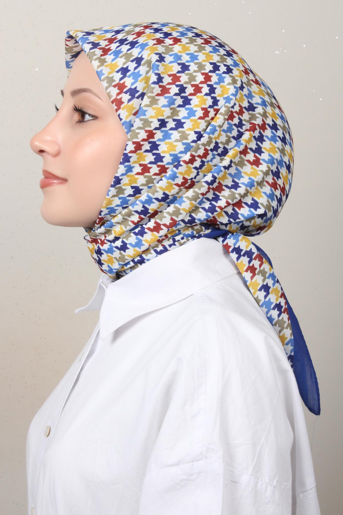 Silk Life Soft Pamuk Eşarp 4140-4 Saks Mavisi 