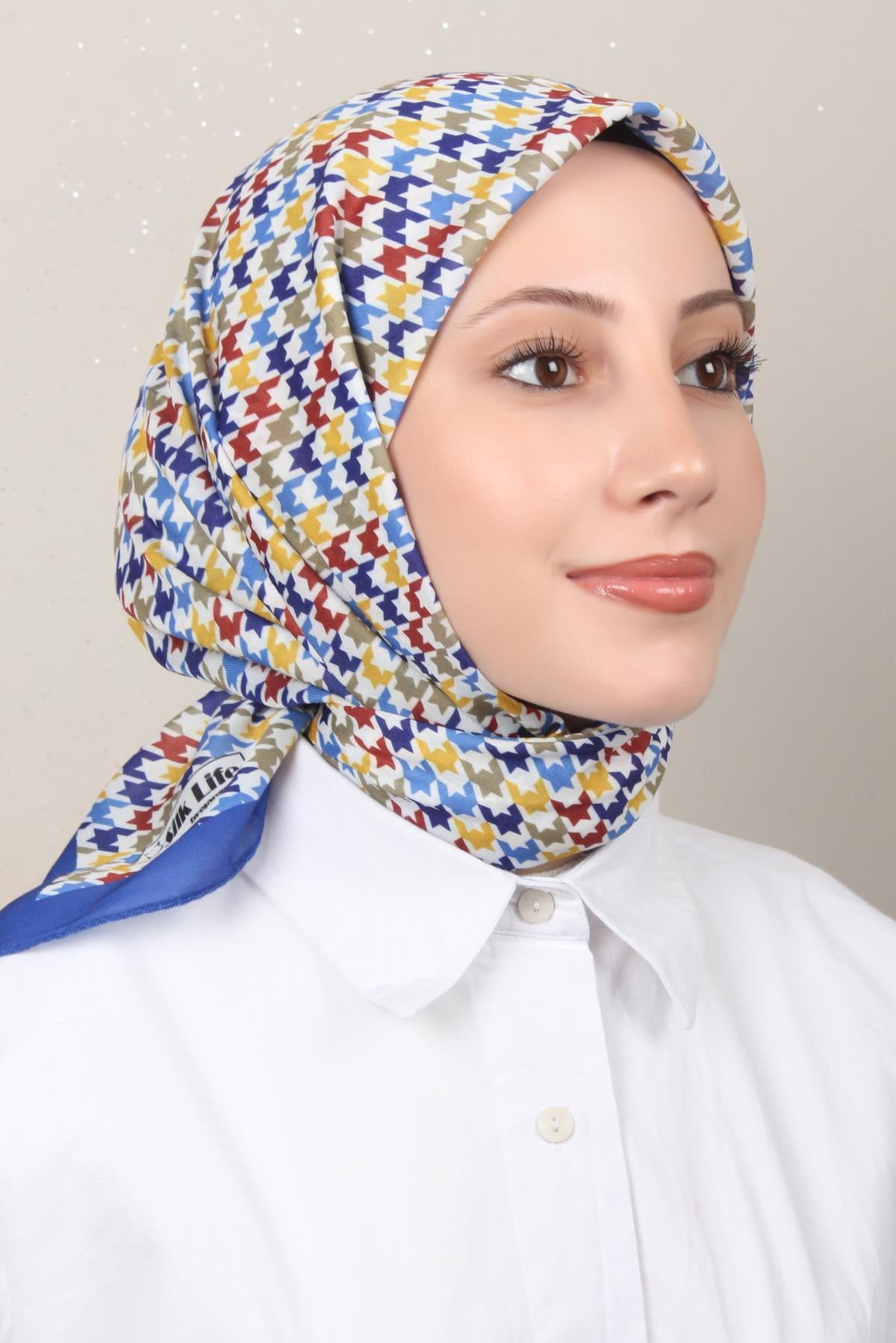 Silk Life Soft Pamuk Eşarp 4140-4 Saks Mavisi 