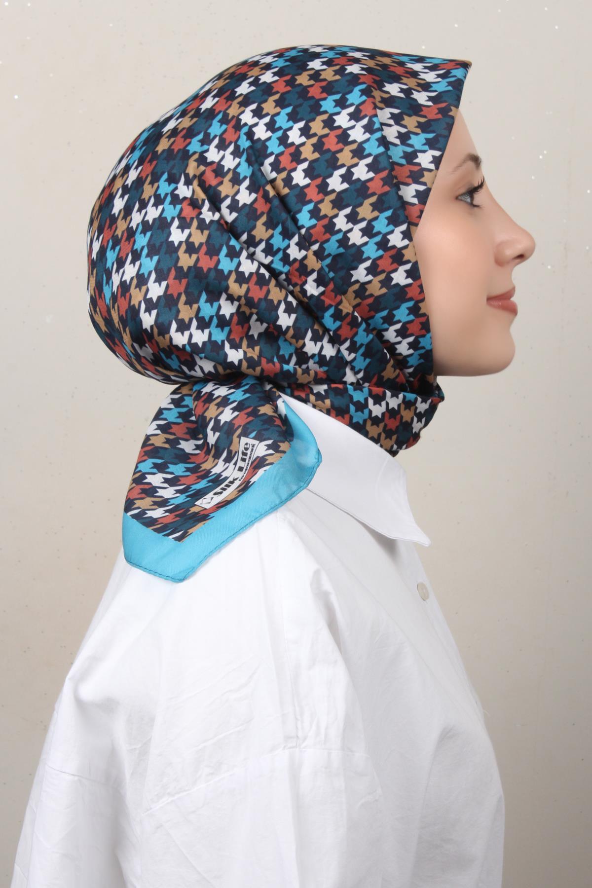 Silk Life Soft Pamuk Eşarp 4140-7 Petrol Mavisi 