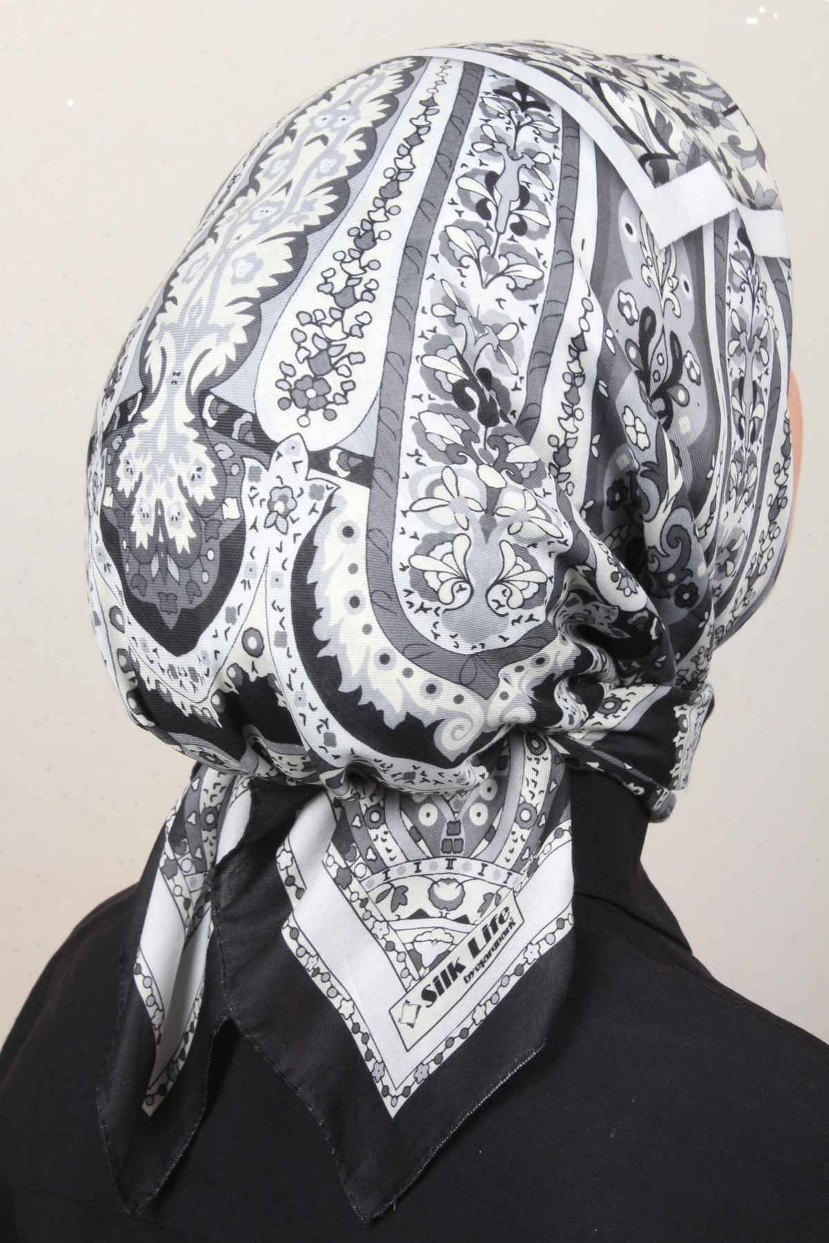 Silk Life Soft Pamuk Eşarp 4127-7 Siyah Gri 