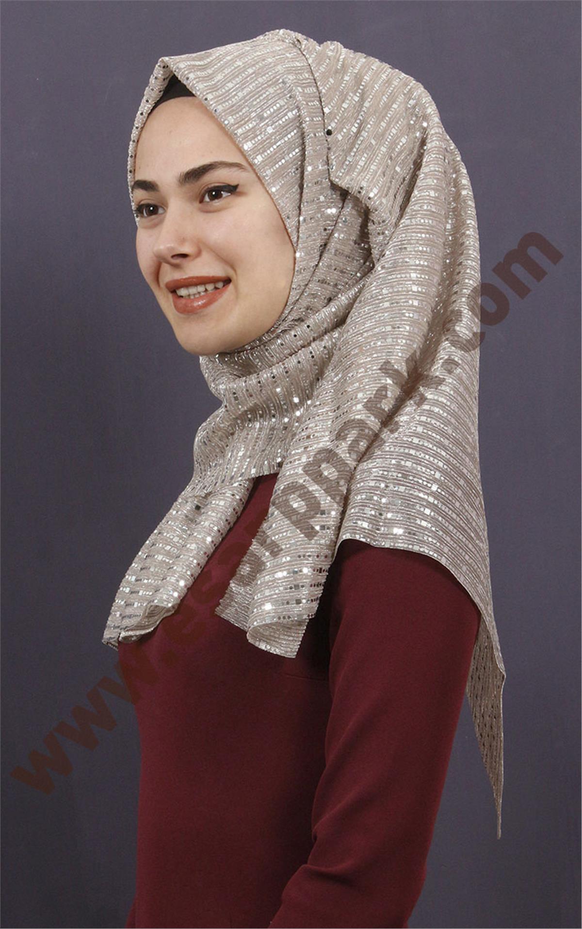 Simli Likralı Şal 608-7 Toz Pembe