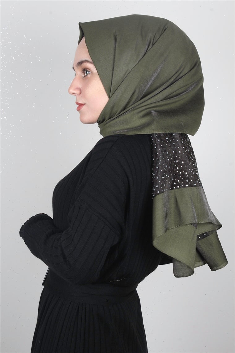 Taşlı Exclusive Şal 1606-17 Haki