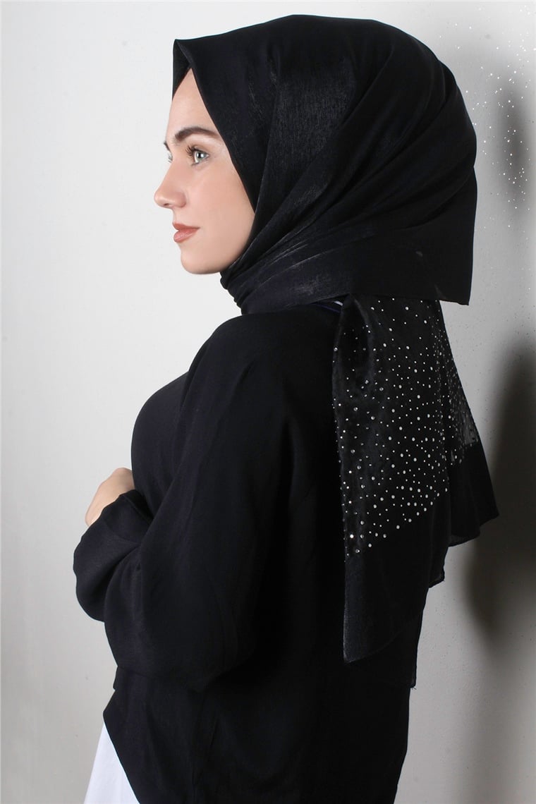 Taşlı Exclusive Şal 1606-3 Siyah