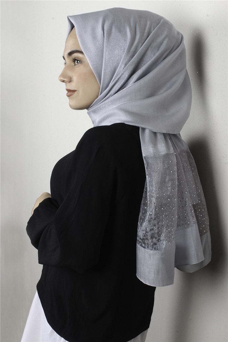 Taşlı Exclusive Şal 1606-4 Gri