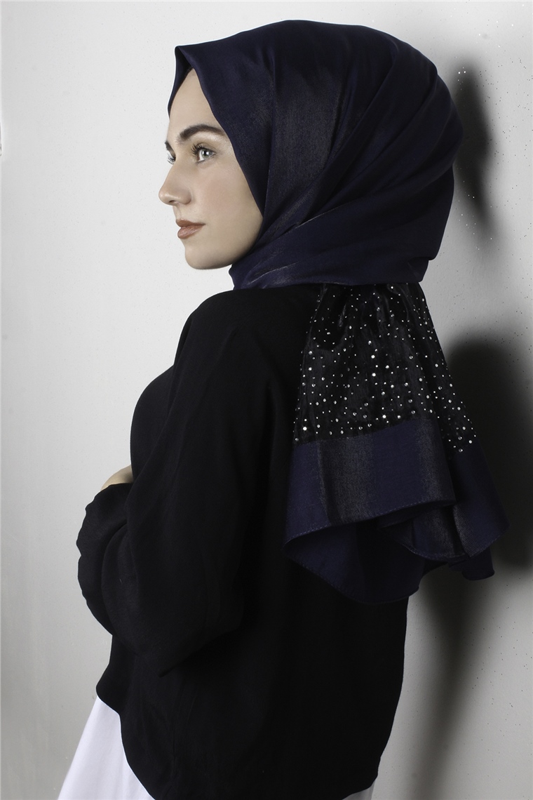 Taşlı Exclusive Şal 1606-6 Lacivert